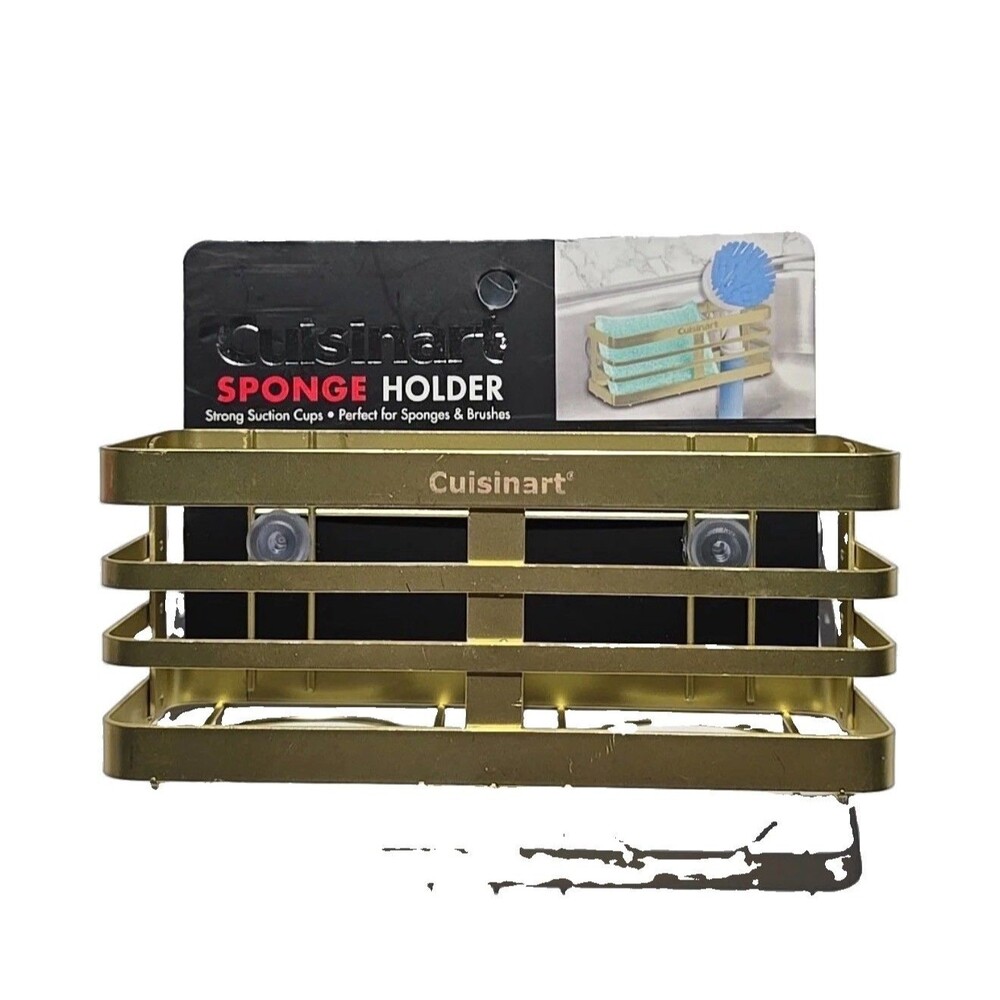 Cuisinart Sponge Holder Suction Cup Kitchen Sink Tool Utensil Gold Tone New